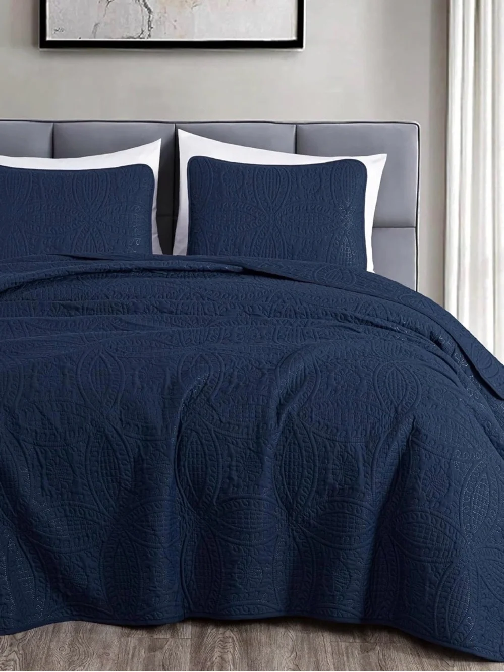 Navy Quilted Bedspread with Shams
